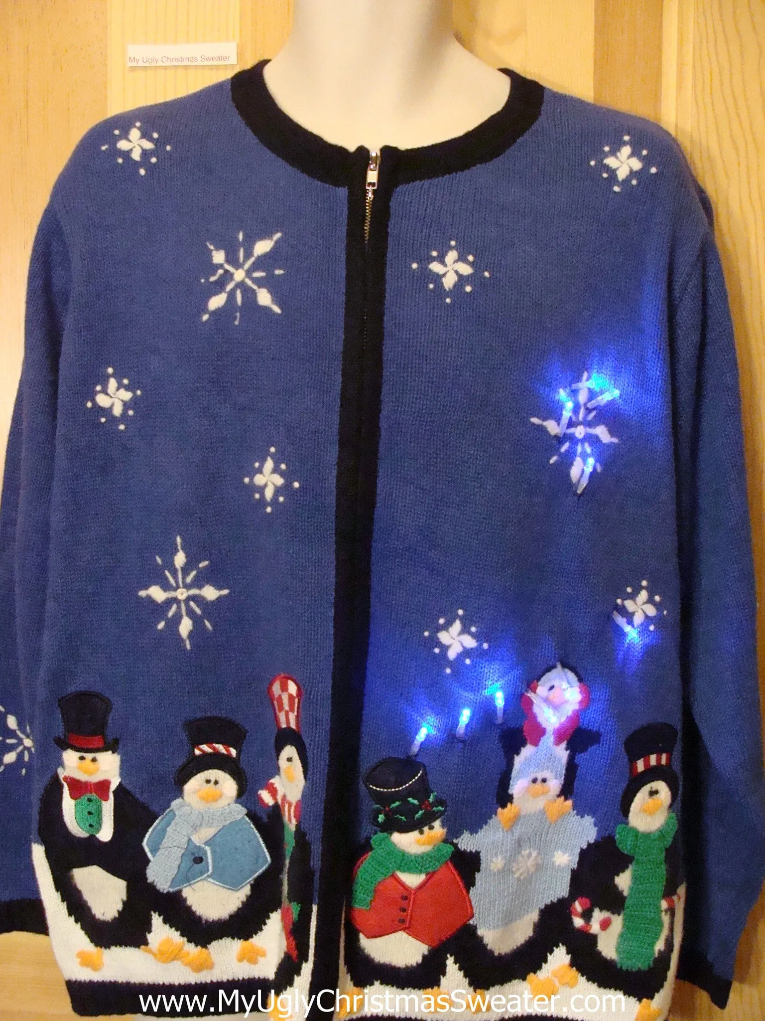 Funny Christmas Sweater with Lights Penguin Winter