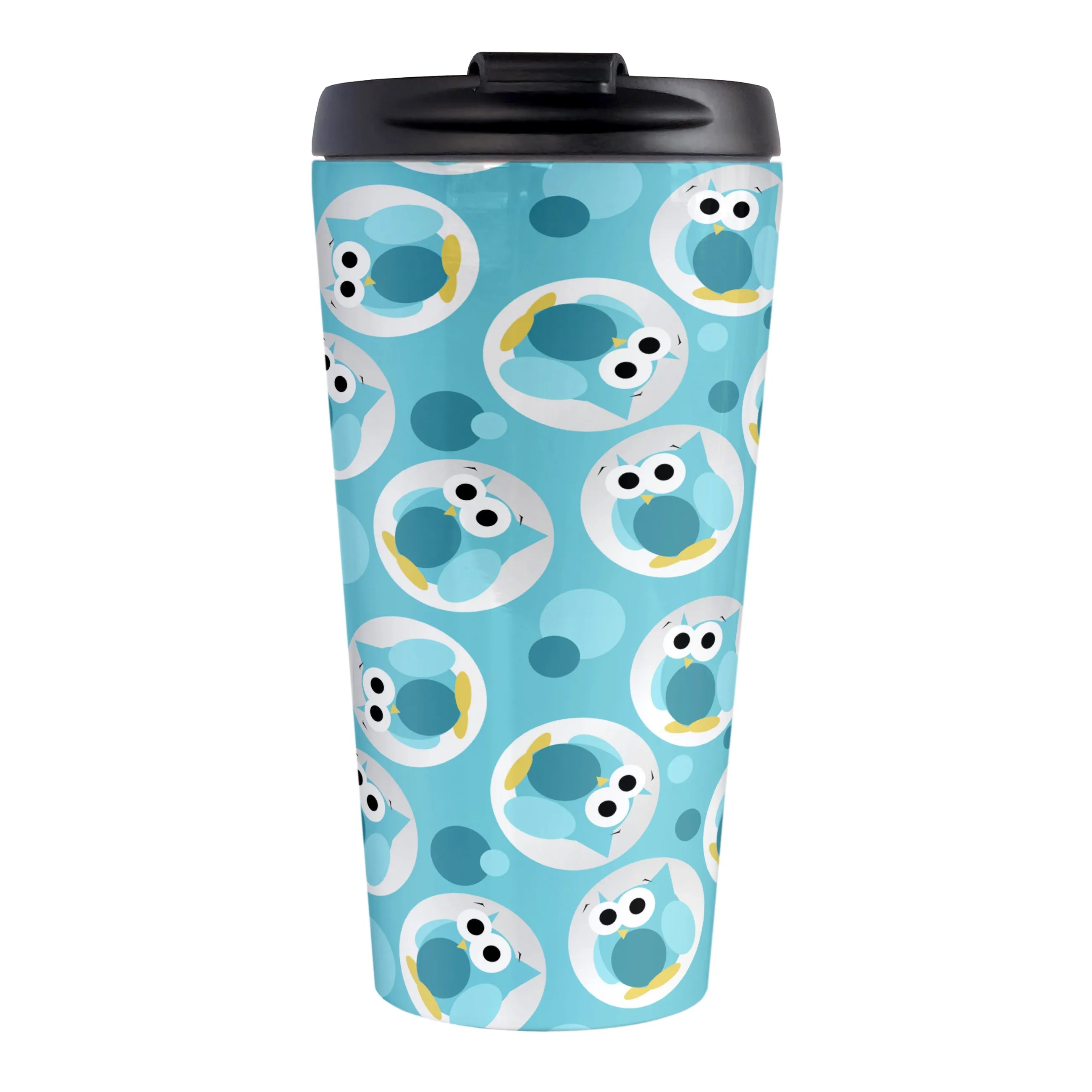 Funny Cute Turquoise Owl Pattern Travel Mug