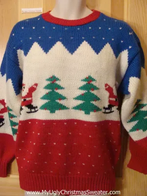 Funny Ugly Christmas Sweater 80s Santa Ice Skating