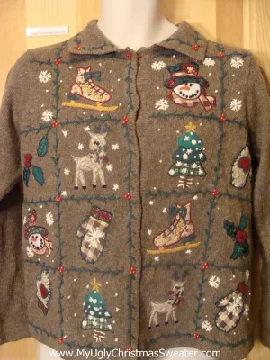 FunnyBrown Crafty Christmas Sweater with Mittens and Reindeer