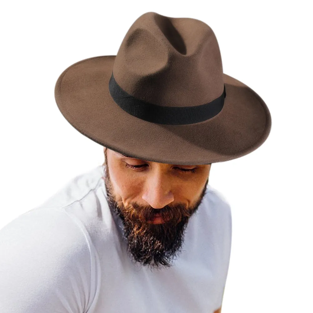 FURTALK Fedora Hats for Men Women 100% Australian Wool Felt Wide Brim Hat Ribbon Crushable Packable