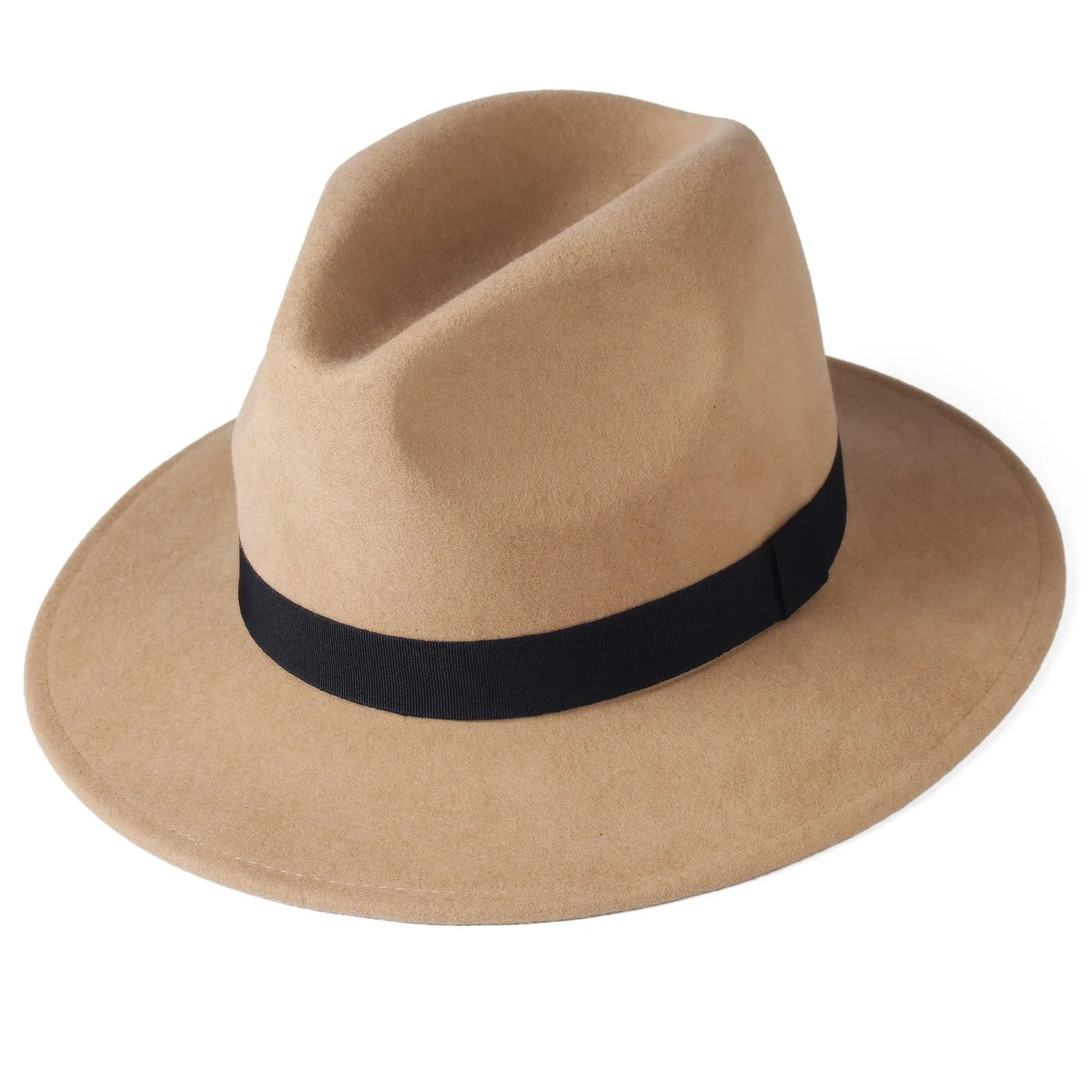 FURTALK Fedora Hats for Men Women 100% Australian Wool Felt Wide Brim Hat Ribbon Crushable Packable