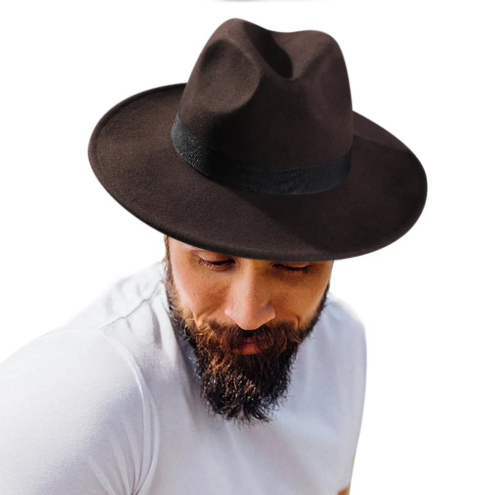 FURTALK Fedora Hats for Men Women 100% Australian Wool Felt Wide Brim Hat Ribbon Crushable Packable