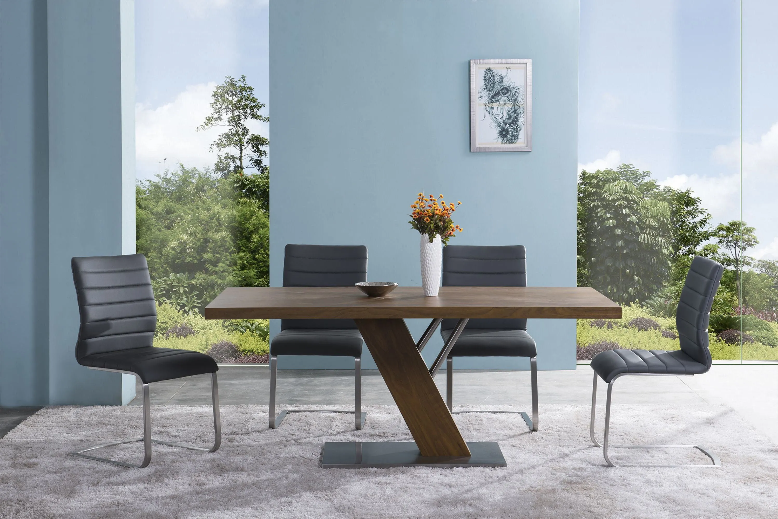 Fusion - Contemporary Dining Table - Walnut / Stainless Steel