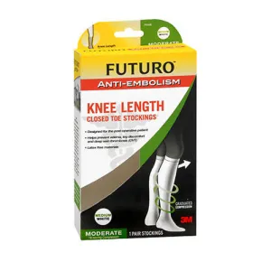 Futuro Anti-Embolism Knee Length Closed Toe Stockings White Moderate Medium each By 3M