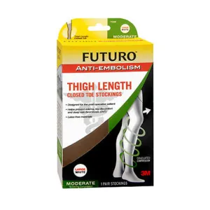 Futuro Anti-Embolism Thigh Length Closed Toe Stockings White Moderate Large each By Futuro