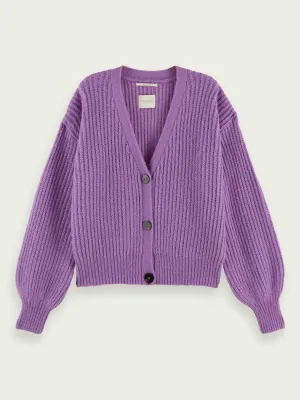 Fuzzy boxy-fit cardigan in Dahlia