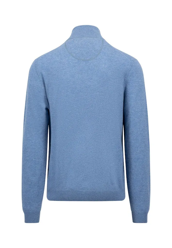 Fynch Hatton - 3XL, Half Zip Knit Jumper, Cloud Blue