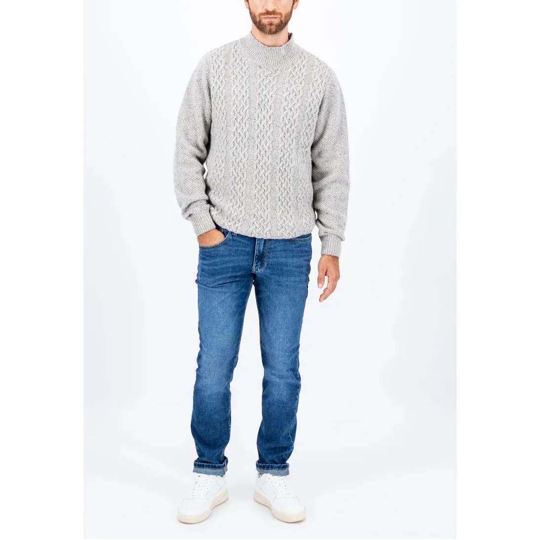 Fynch-Hatton Turtle Neck Donegal Cable Jumper Winter White 1410349