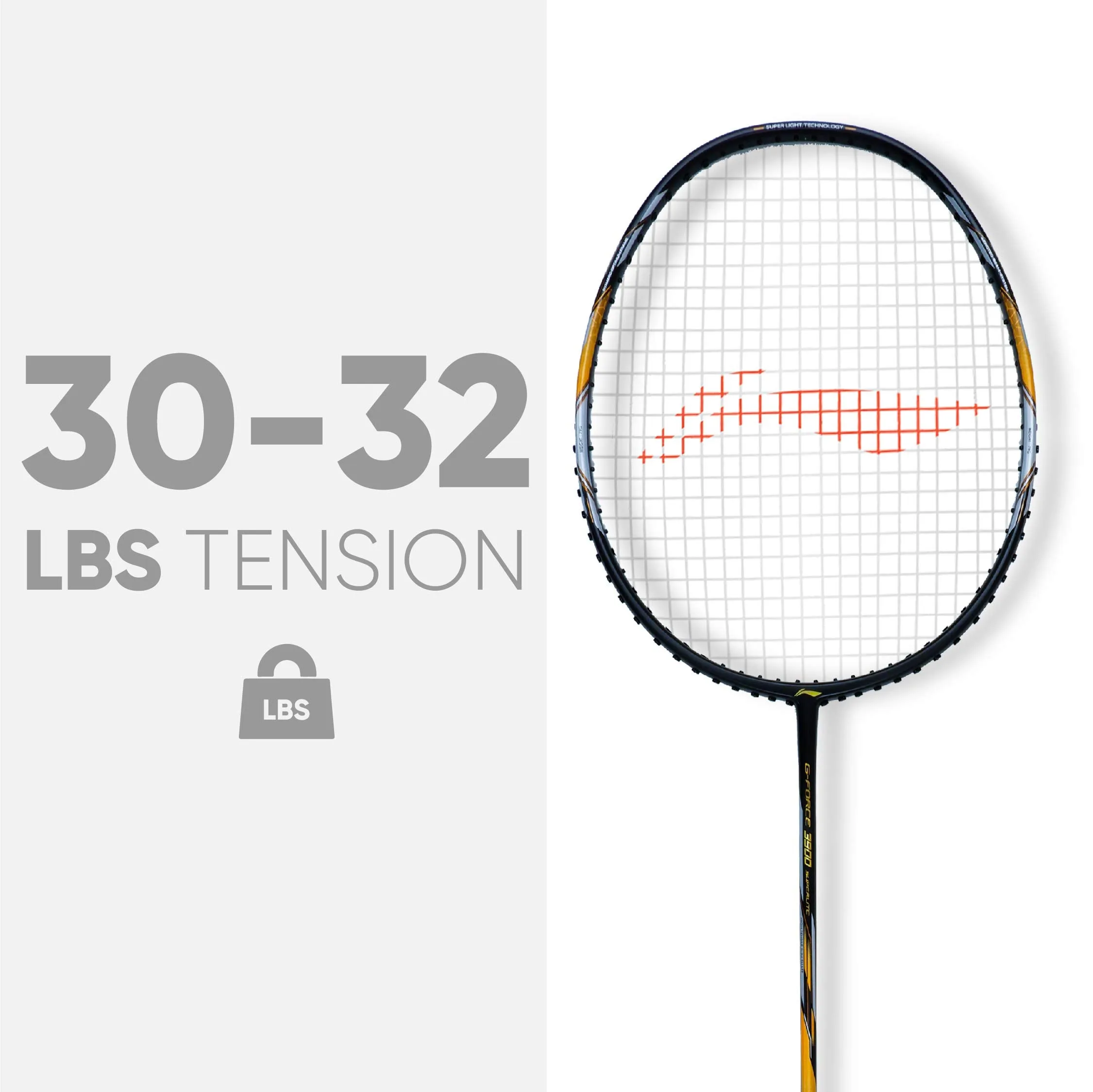 G-Force 3900 Superlite Carbon Fibre Strung Badminton Racket (Black | Gold | G4 - 4 1/2 inches)