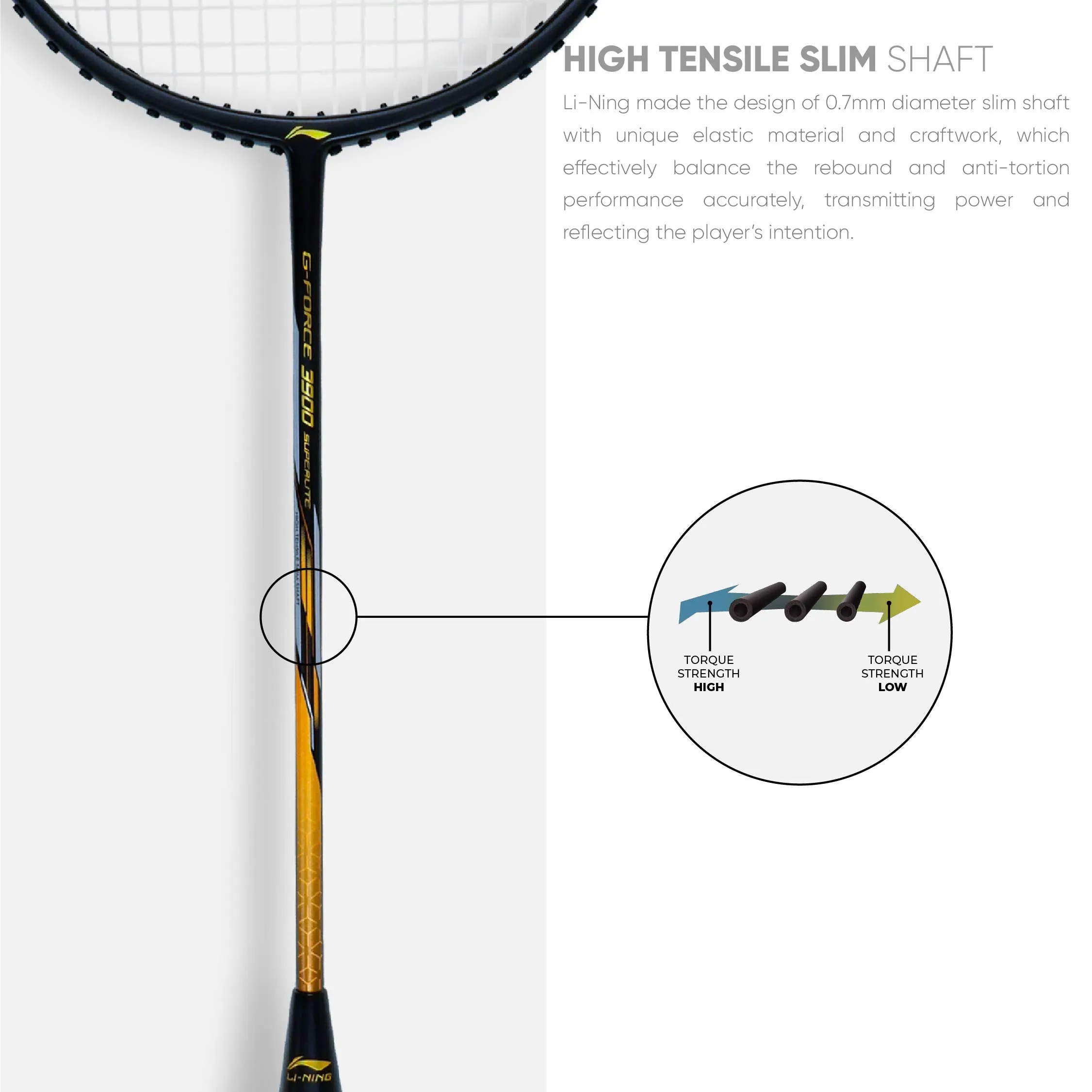 G-Force 3900 Superlite Carbon Fibre Strung Badminton Racket (Black | Gold | G4 - 4 1/2 inches)