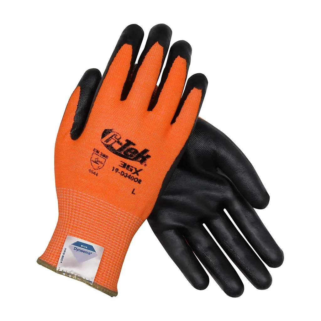 G-Tek 19-D340OR/L Hi-Vis Seamless Knit Dyneema Diamond Blended Glove with Nitrile Coated Foam Grip on Palm & Fingers