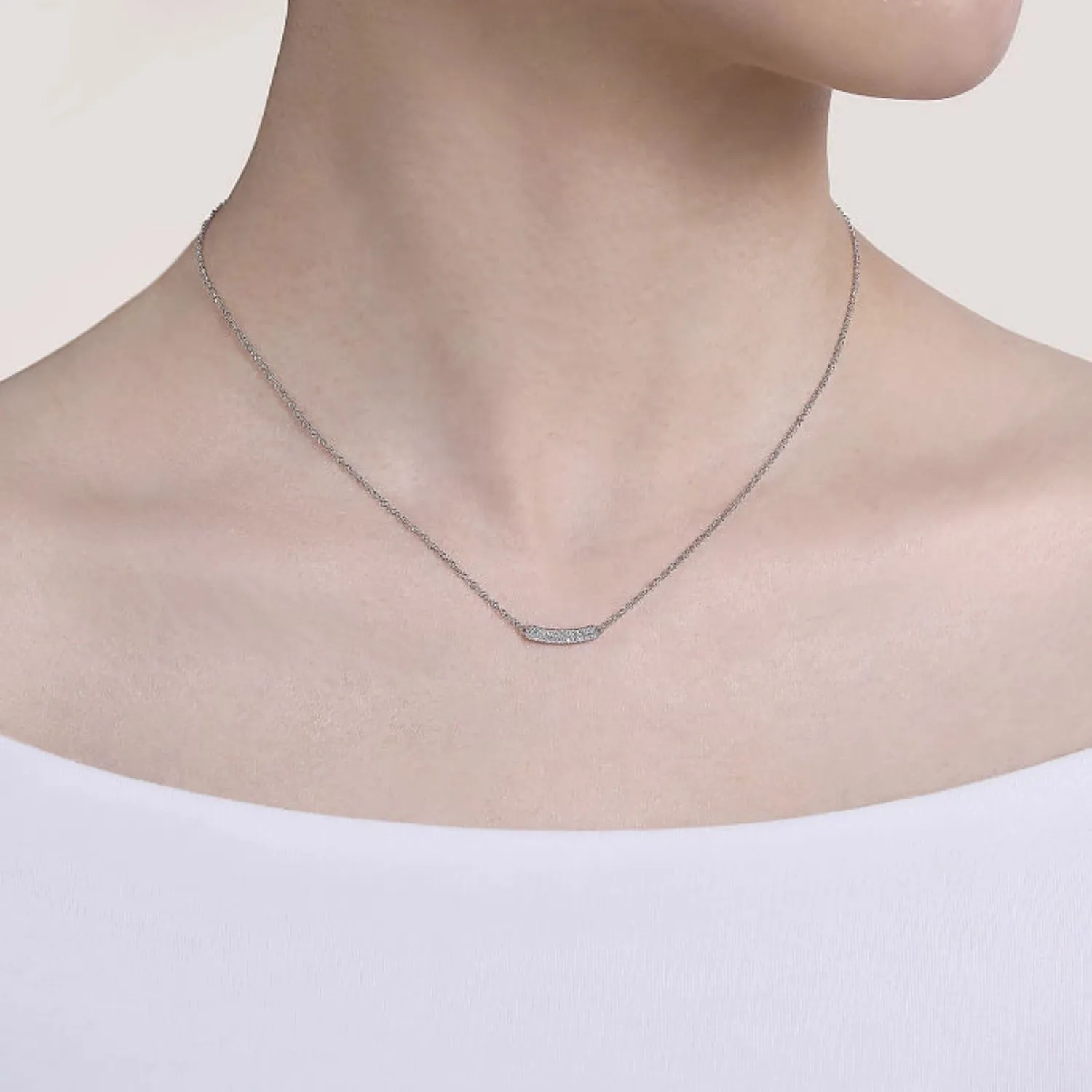 Gabriel & Co. Curved Pave Diamond Bar Necklace