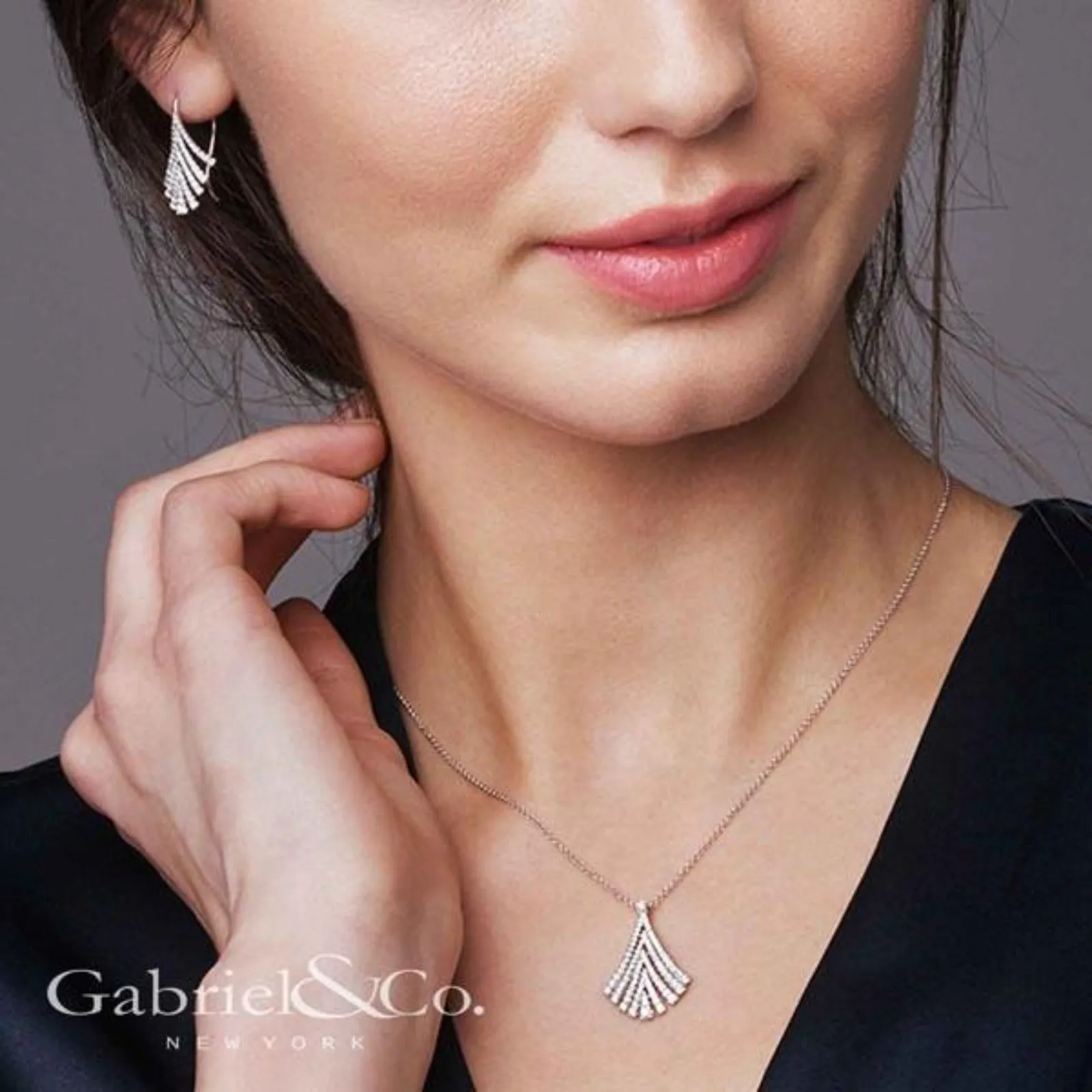 Gabriel & Co. Diamond "Art Moderne" Fan Pendant