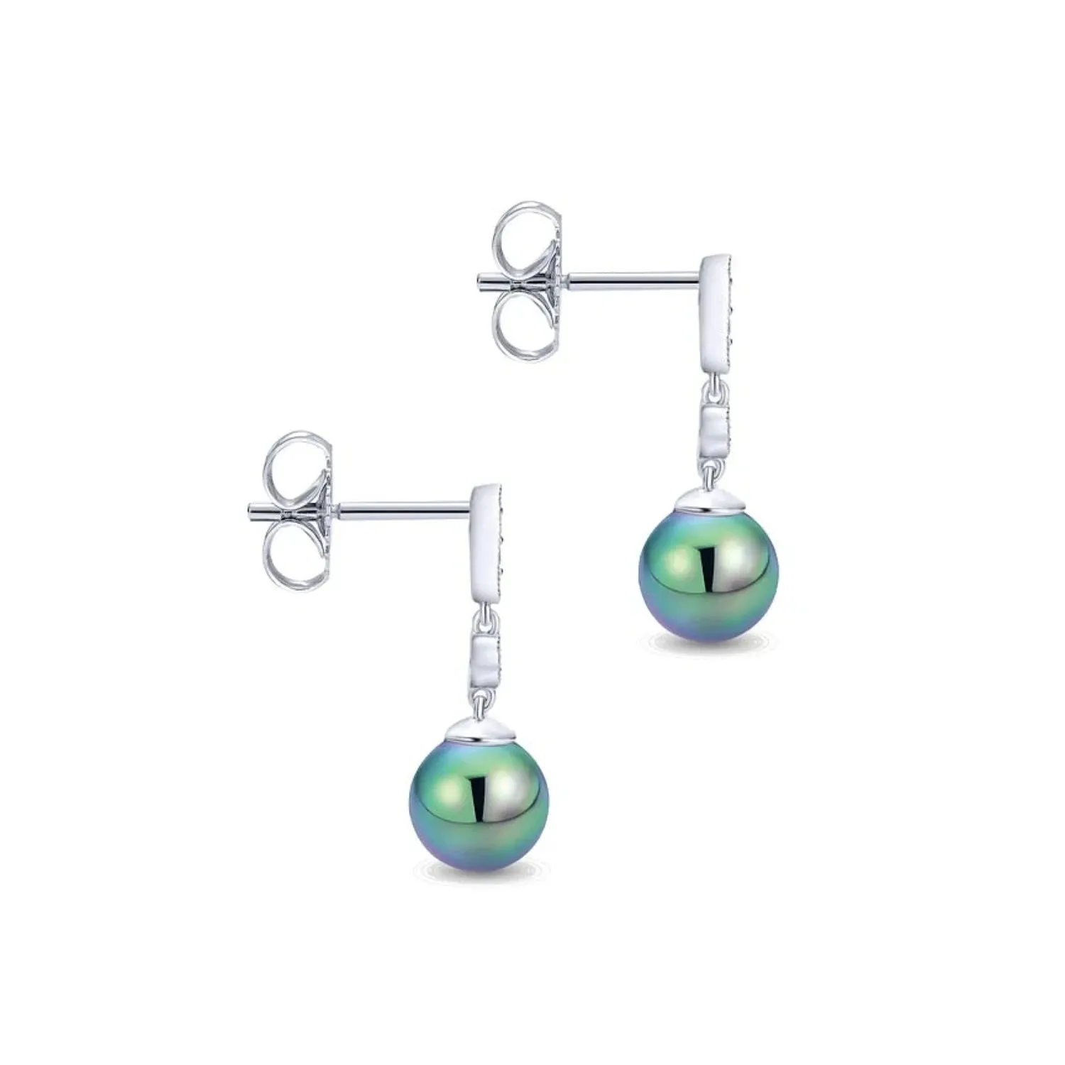 Gabriel & Co. Vintage Style Pearl Drop Diamond Earrings