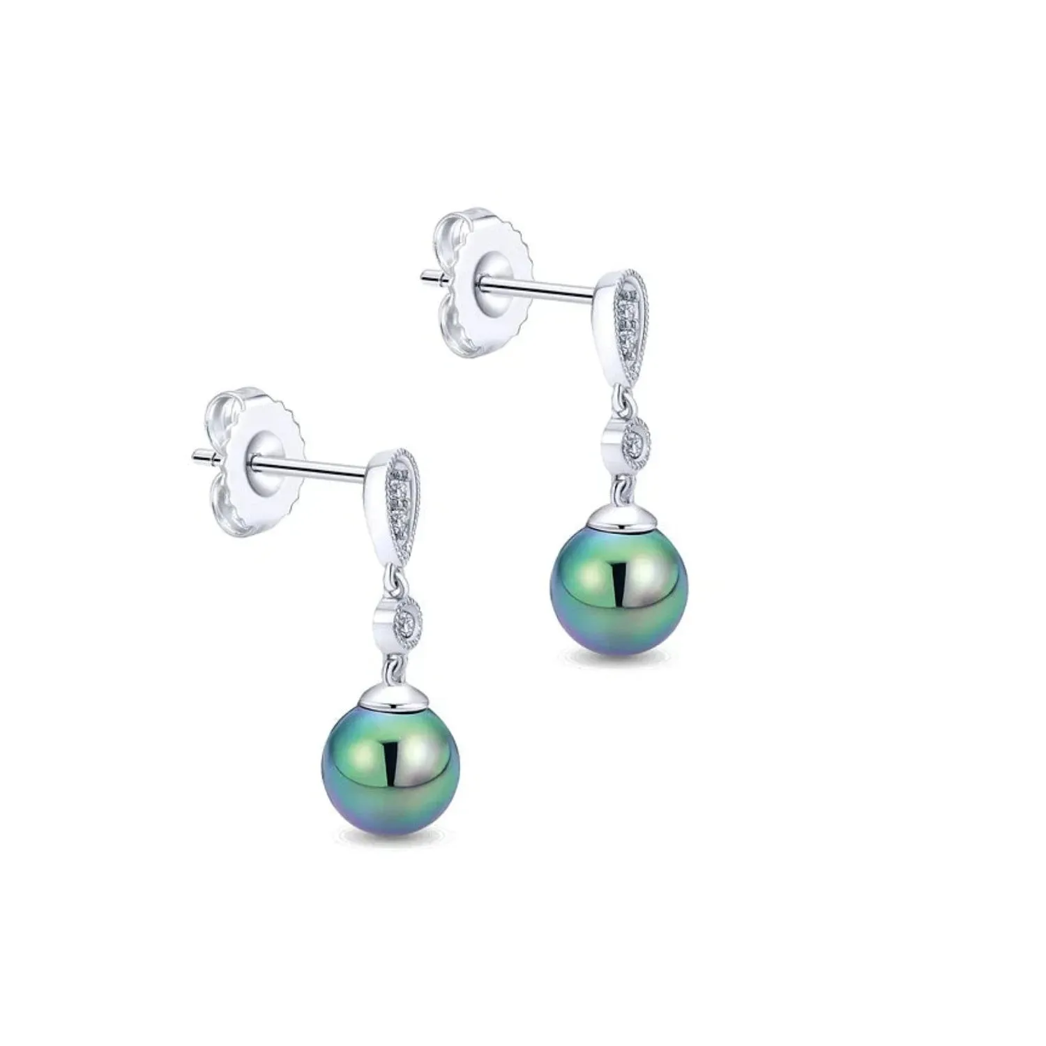 Gabriel & Co. Vintage Style Pearl Drop Diamond Earrings