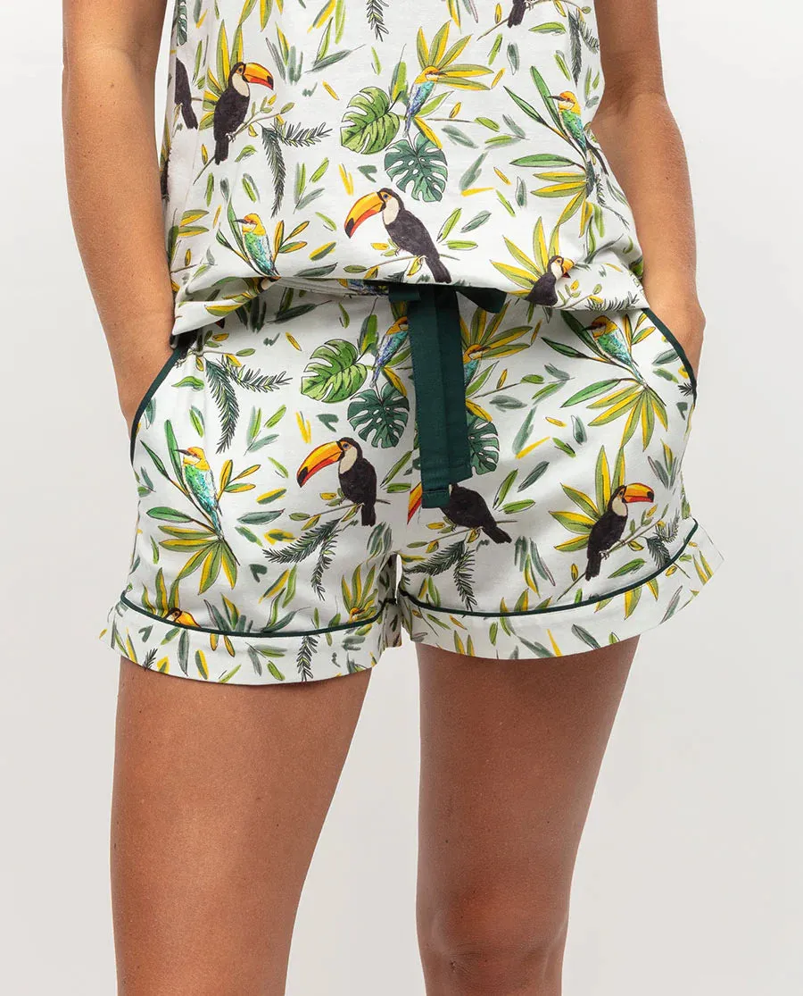 Gabrielle Toucan Print Jersey Modal Slouch Shorty PJ Set Green