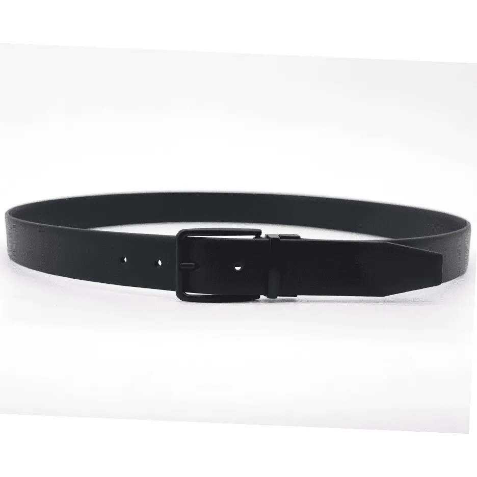 Gai Mattiolo Smooth Reversible Leather Belt, Pure Black Pin Buckle, Genuine Leather, Double Side