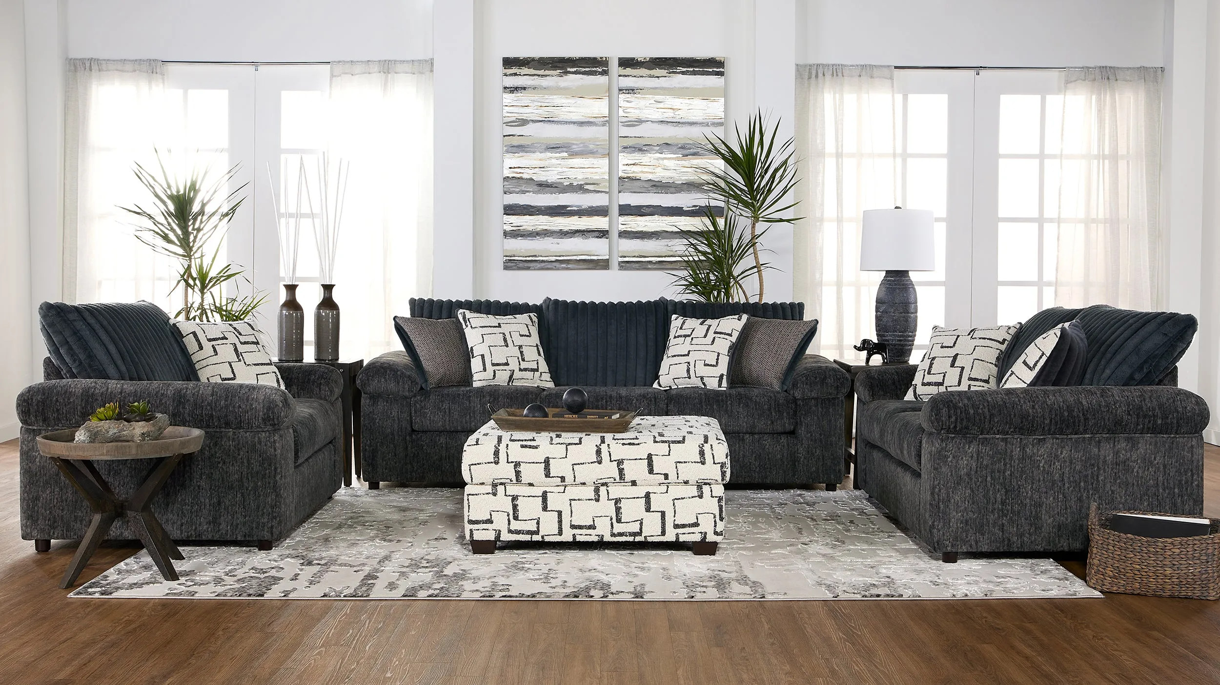 Galactic Charcoal or Parchment Sofa and Loveseat Set