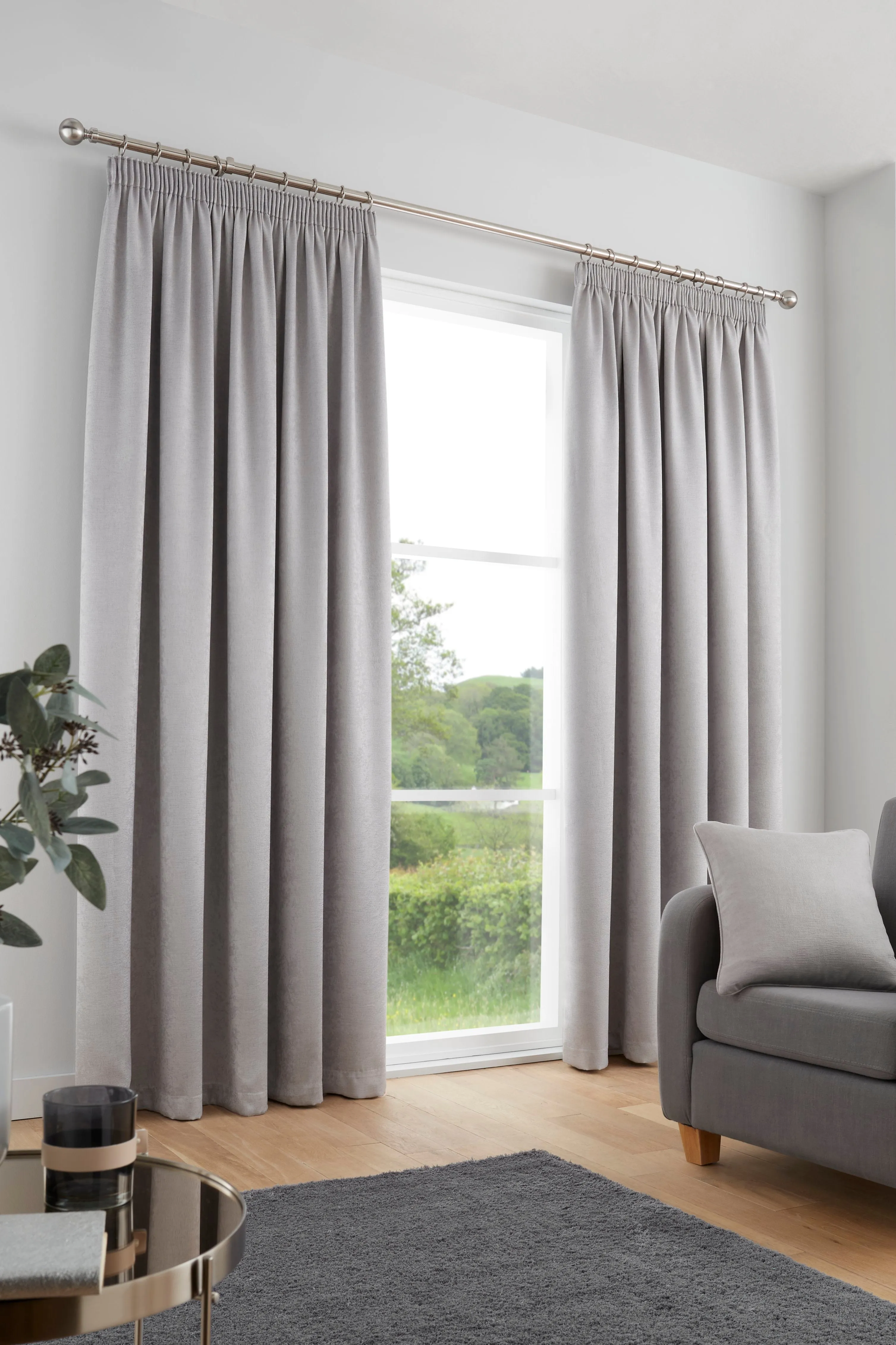 Galaxy Pair of Pencil Pleat Curtains by Fusion in Silver