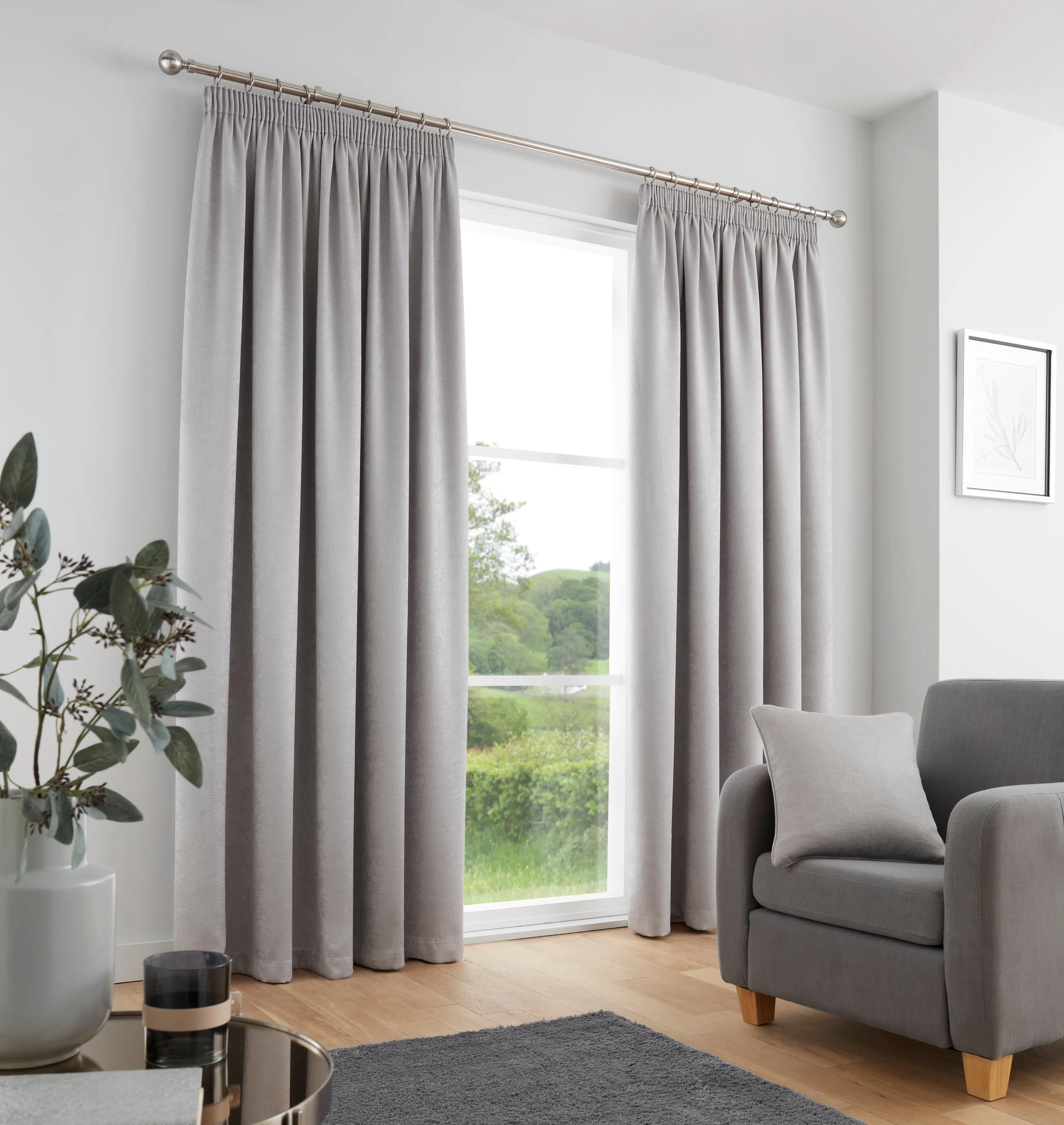 Galaxy Pair of Pencil Pleat Curtains by Fusion in Silver