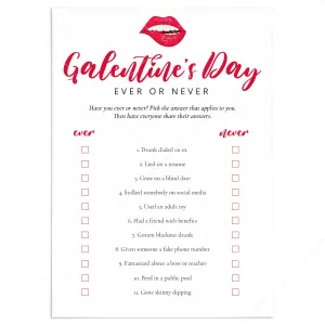 Galentine's Day Party Icebreaker Game Ever or Never Printable