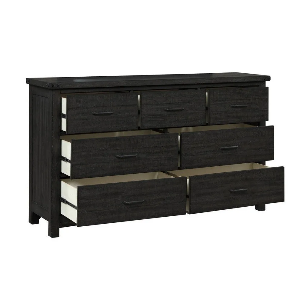 Galle 68 Inch Wide Dresser with 7 Drawers, Black Metal Handles, Gray Wood By Casagear Home