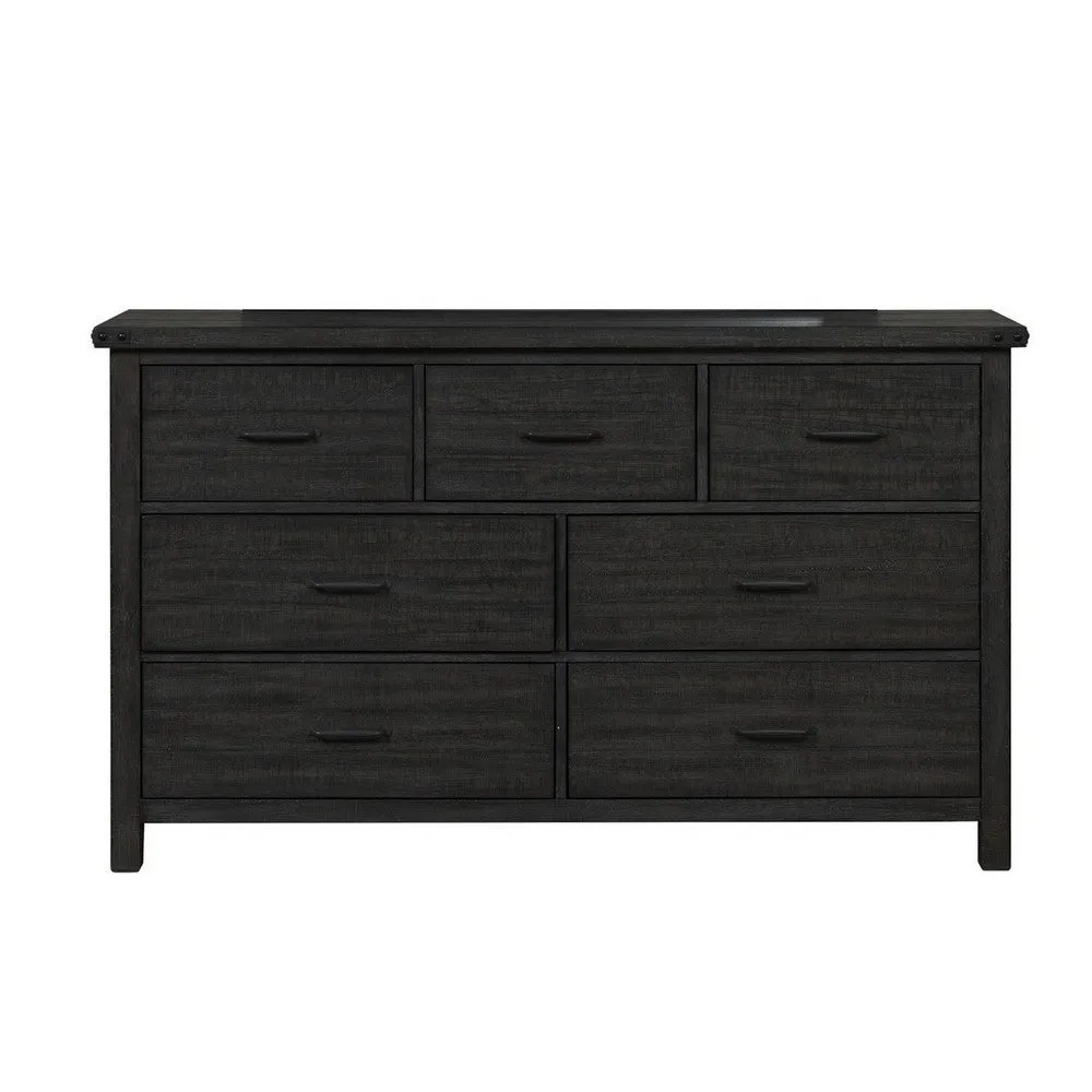 Galle 68 Inch Wide Dresser with 7 Drawers, Black Metal Handles, Gray Wood By Casagear Home