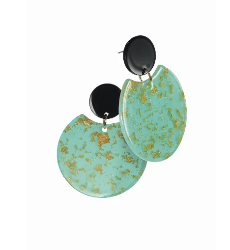 Gallery Moon Drop Acrylic - Aqua/Gold/Noir Earrings by Hot Tomato