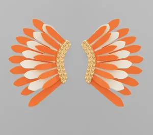 Game Day Color Coated Wing Earrings - Small - Orange/White