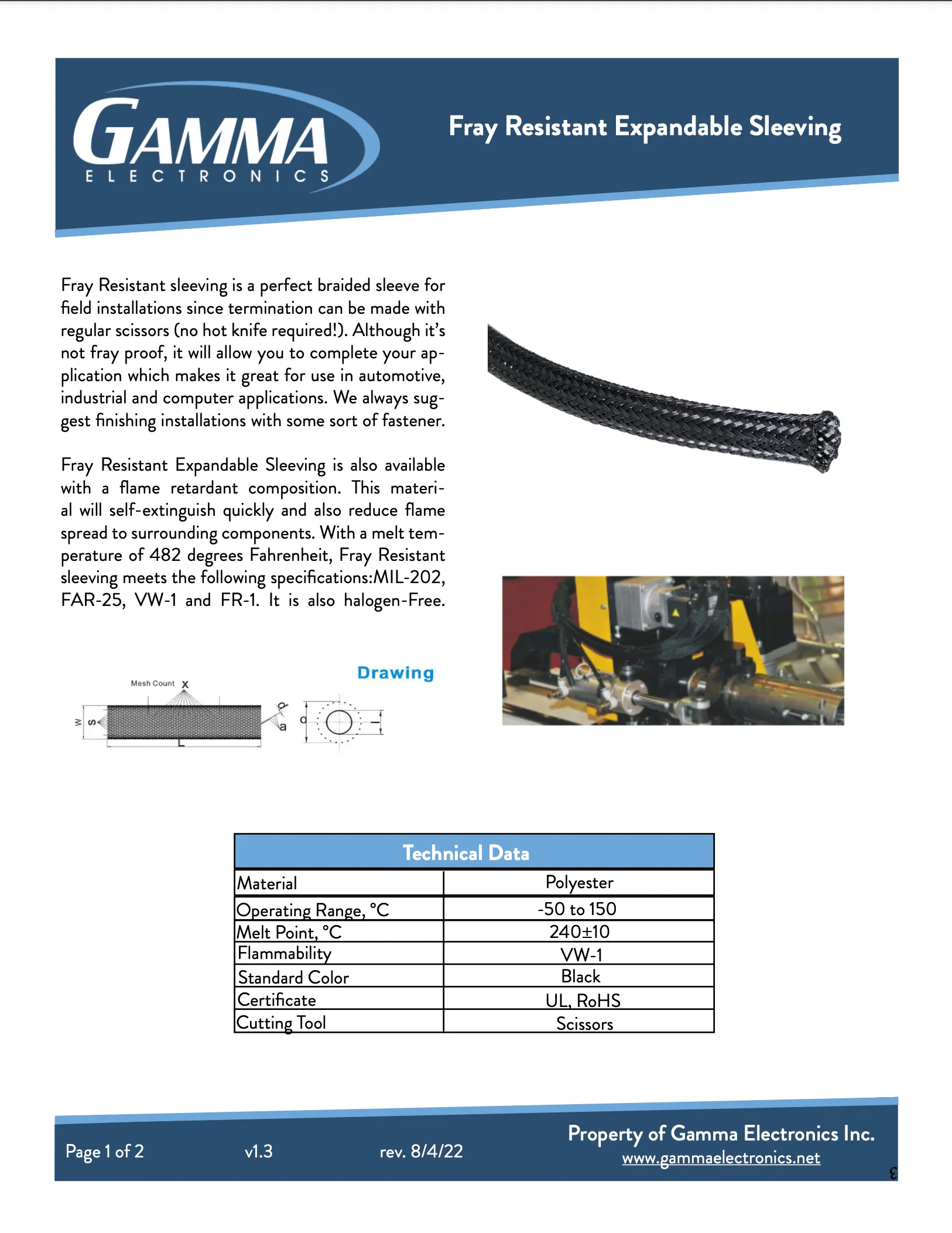 Gamma Braided Polyester Fray Resistant Expandable Sleeving