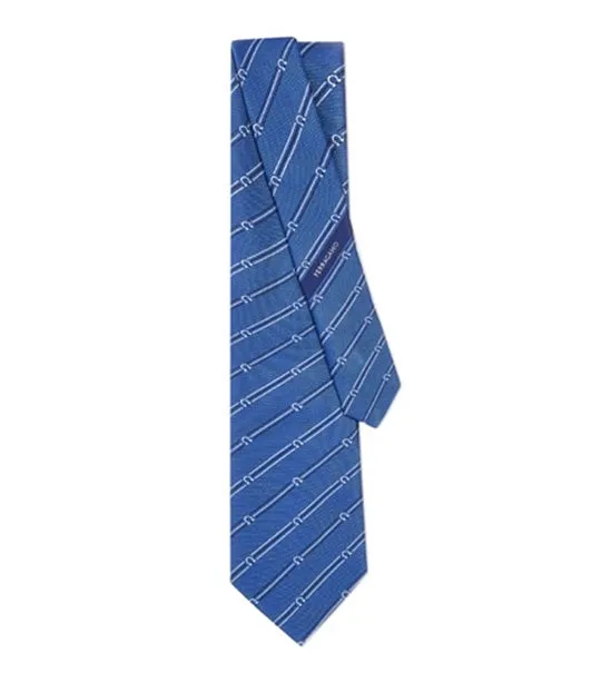 Gancini Print Silk Tie Blue