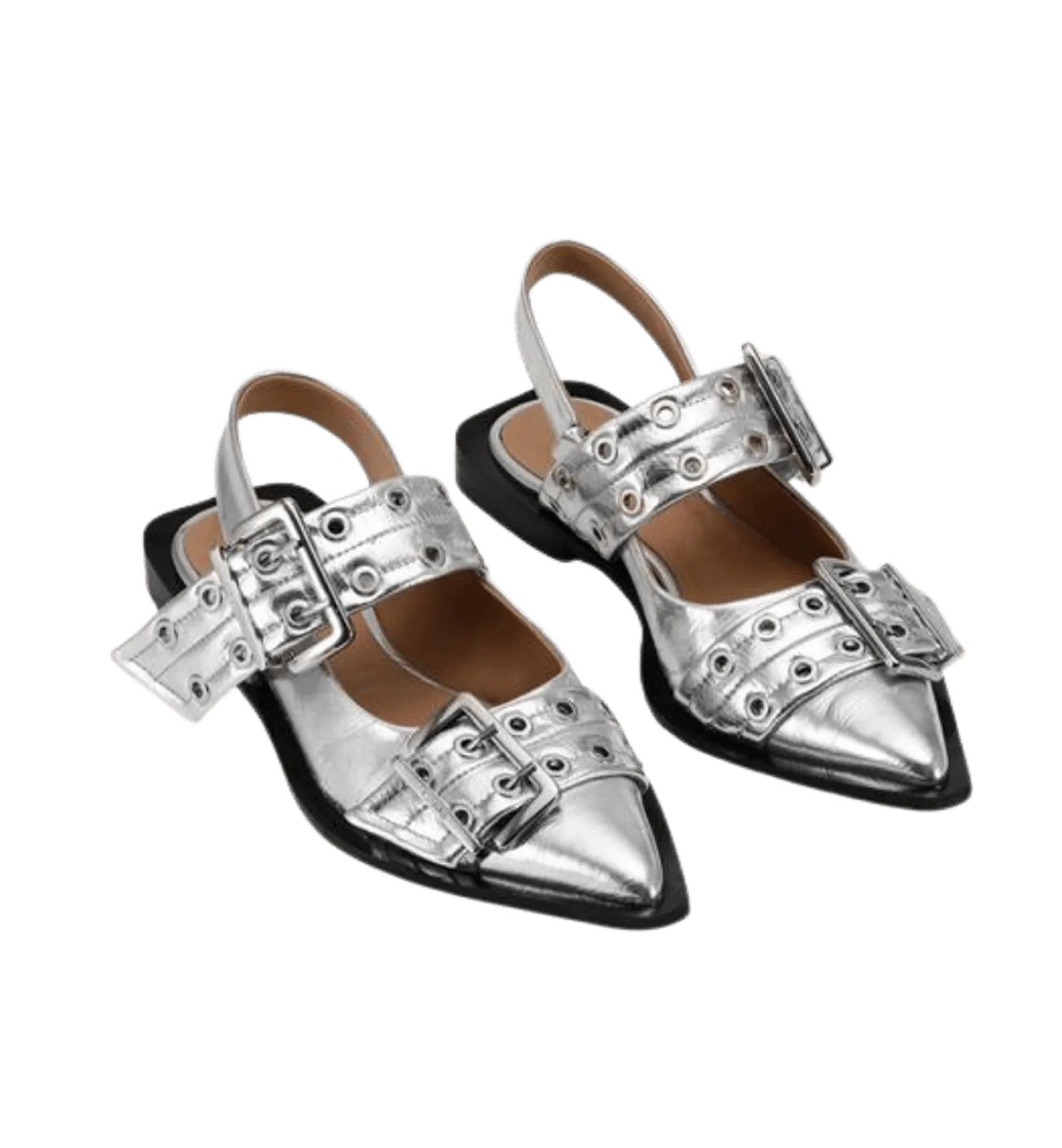 GANNI Buckle Metallic Ballerinas