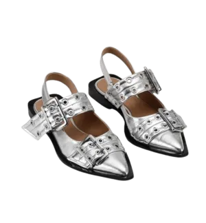 GANNI Buckle Metallic Ballerinas