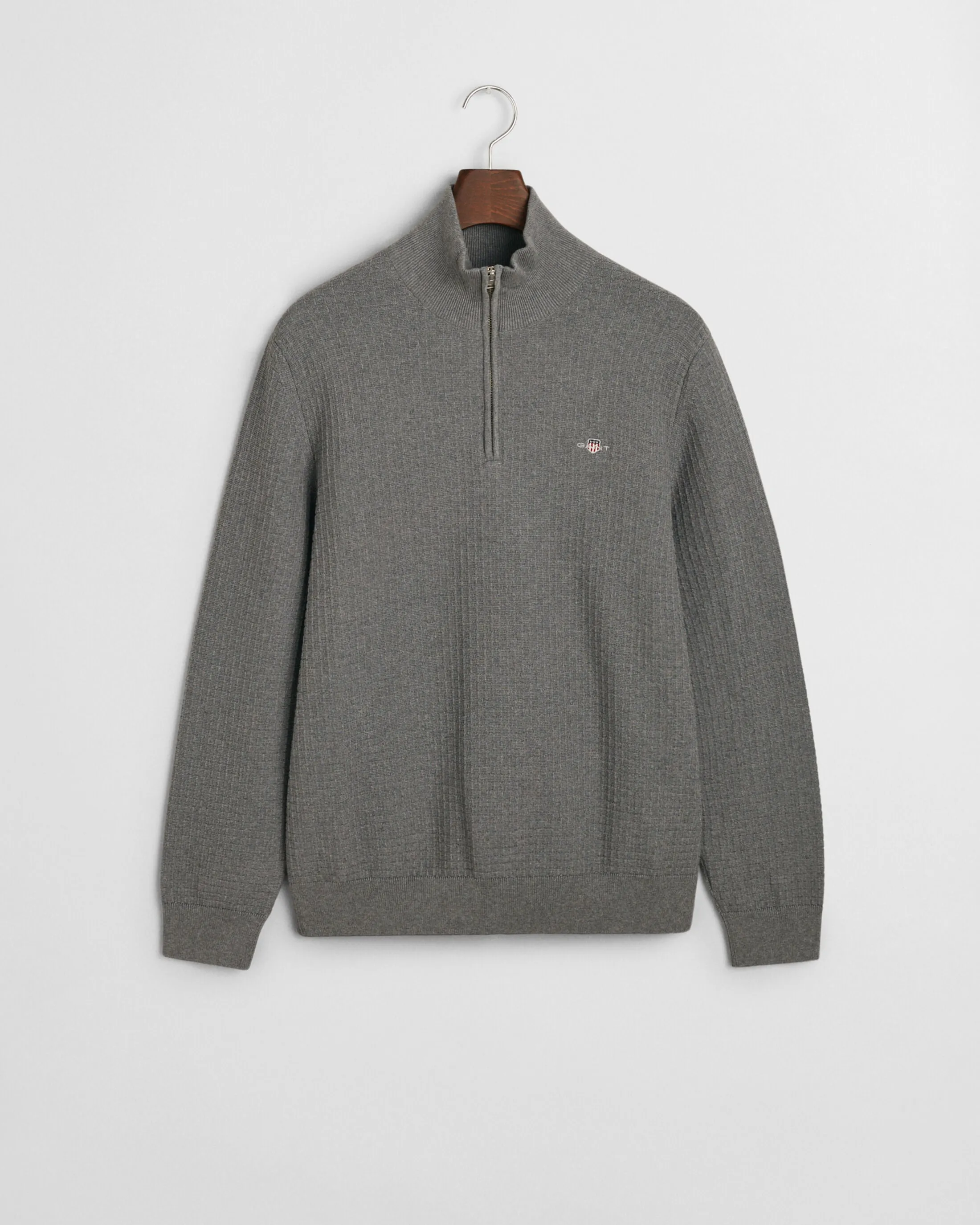 GANT - Cotton Textured Half Zip, Dark Grey Melange