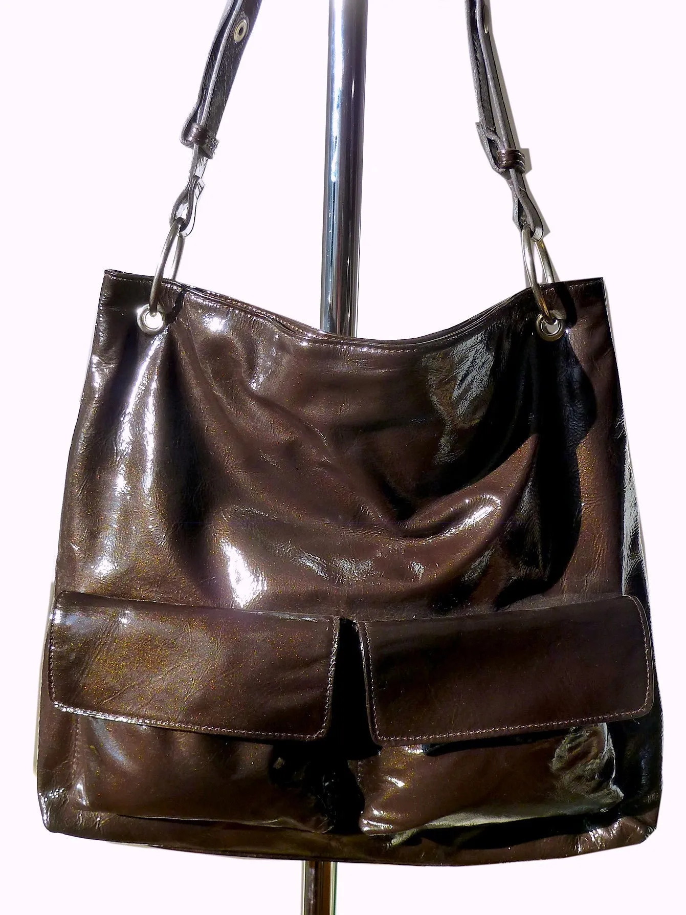 Gapock X Crossbody Travel Bag Patent Leather Espresso