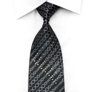 Garcia Men's Rhinestone Tie Sparkling Silver Circles On Navy