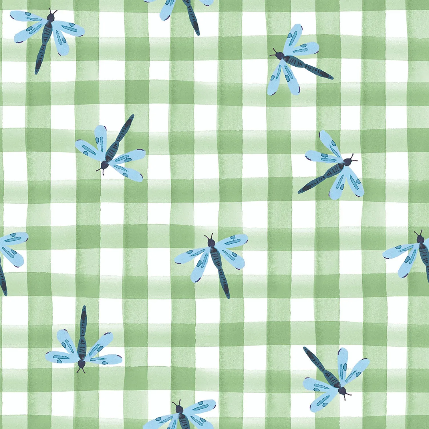 Garden Explorer | Dragonfly Gingham - Fern by Wee Blue Bell for Lewis & Irene | WB030