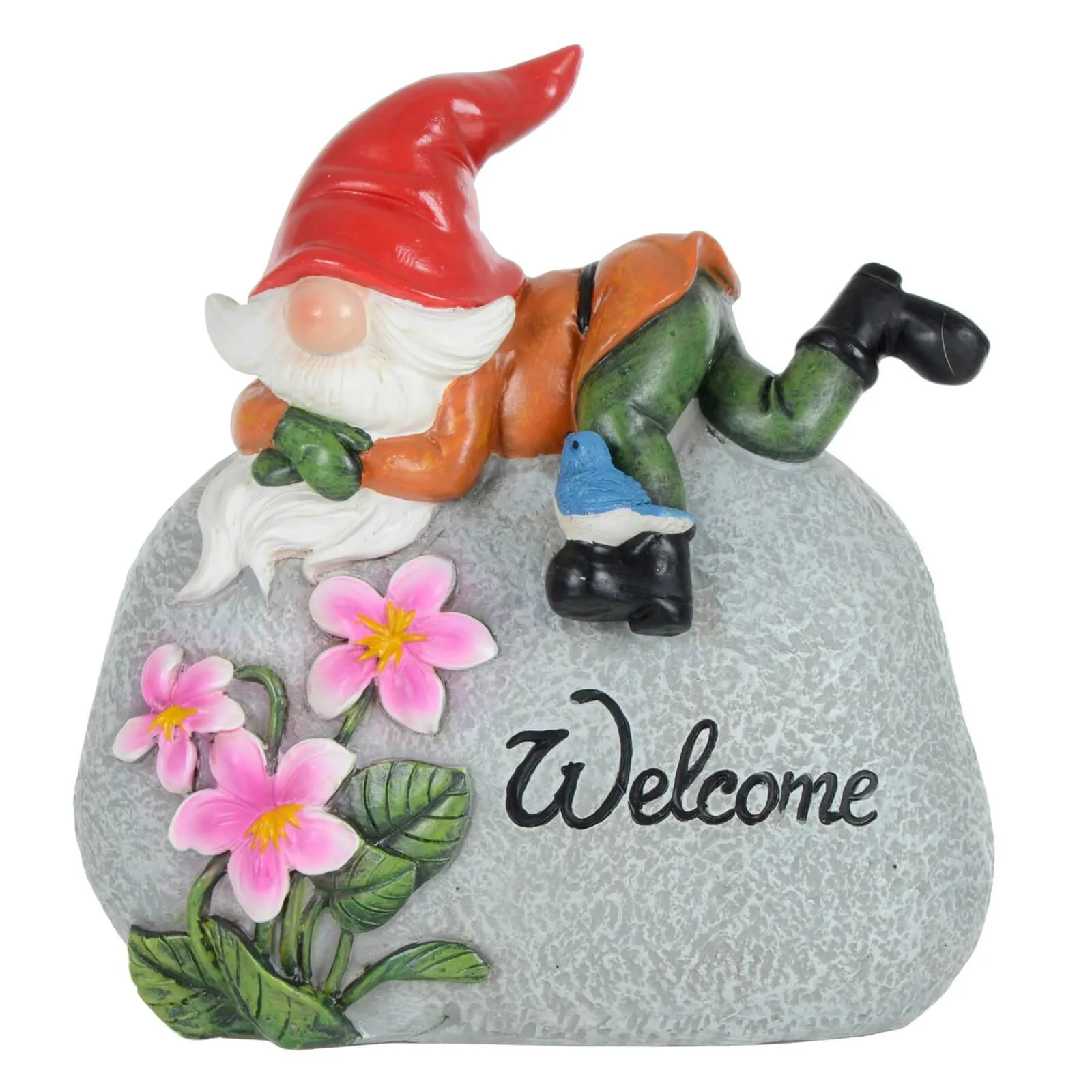 Garden Gnome On Pebble Welcome Ornament Resin Outdoor Decoration