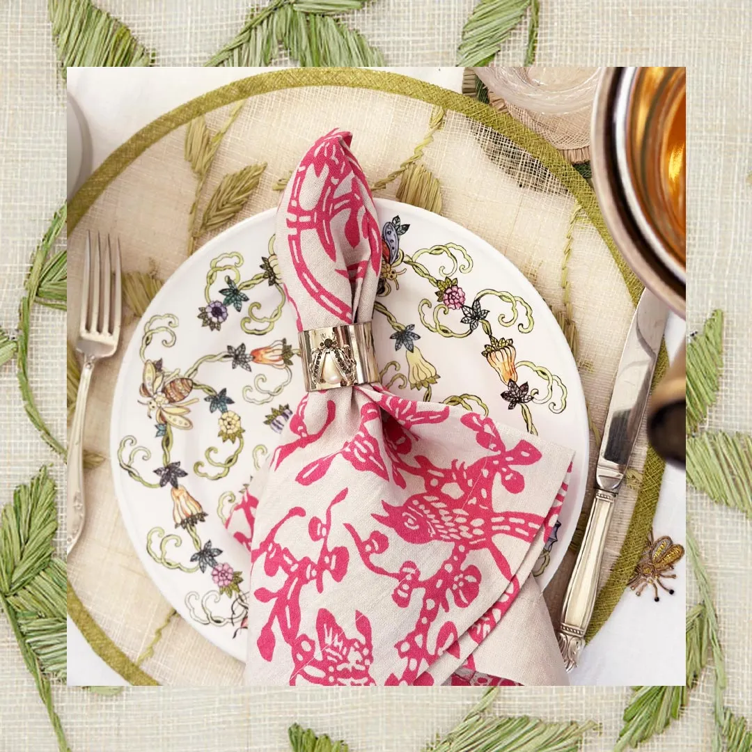 Garden print napkin, pink, set of two