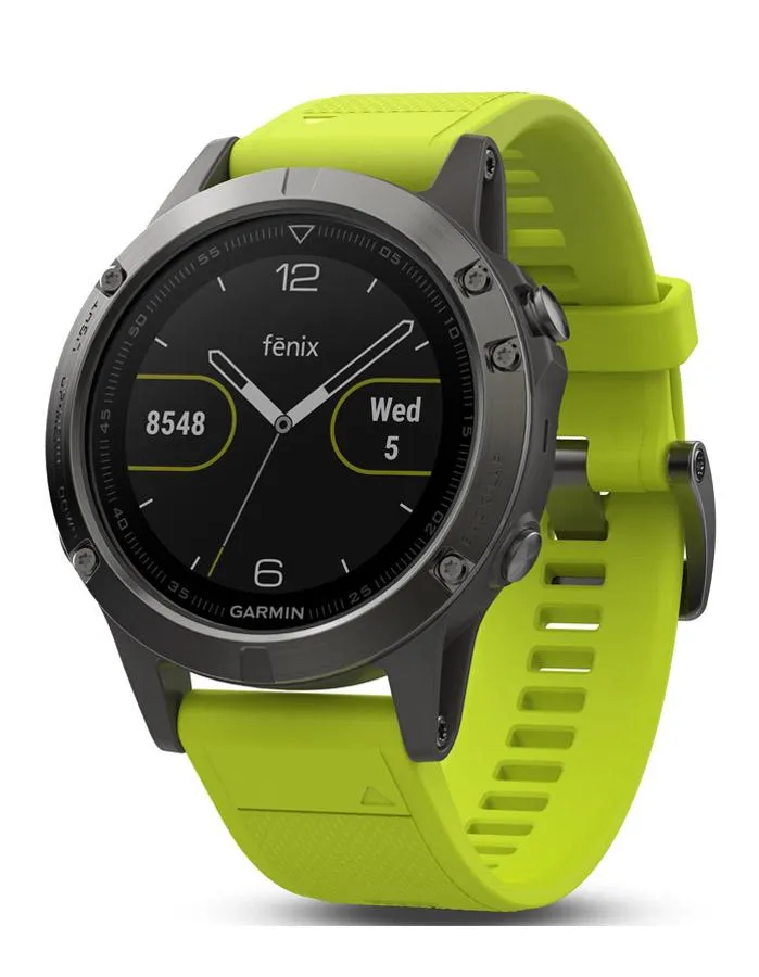 Garmin Fenix 5 Multisport Smartwatch- GPS- Slate Gray - Yellow Silicone Band