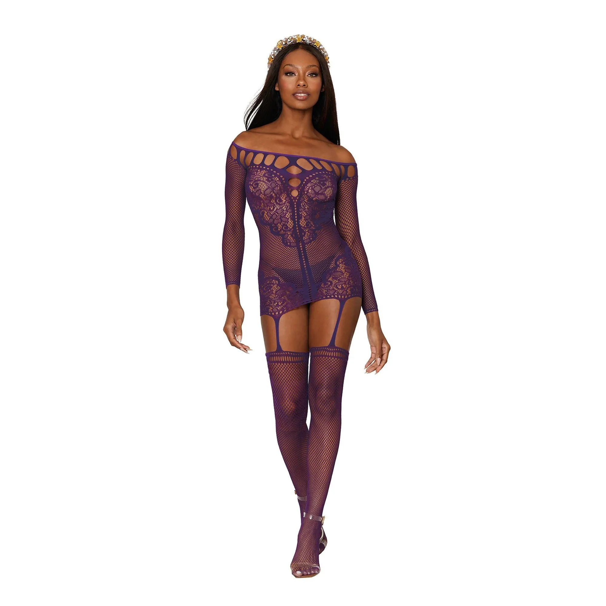 Garter Dress - One Size - Aubergine