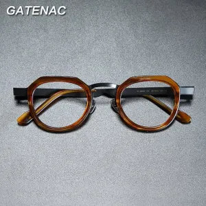 Gatenac Unisex Full Rim Round Square Acetate Titanium Eyeglasses Gxyj919