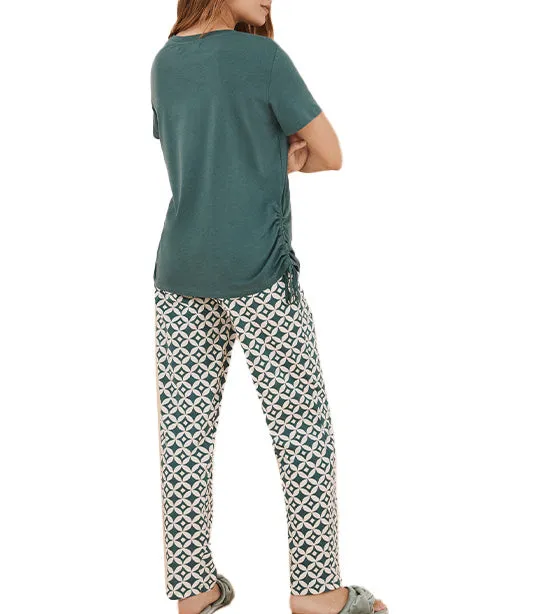 Gathered Cotton Pajamas Green