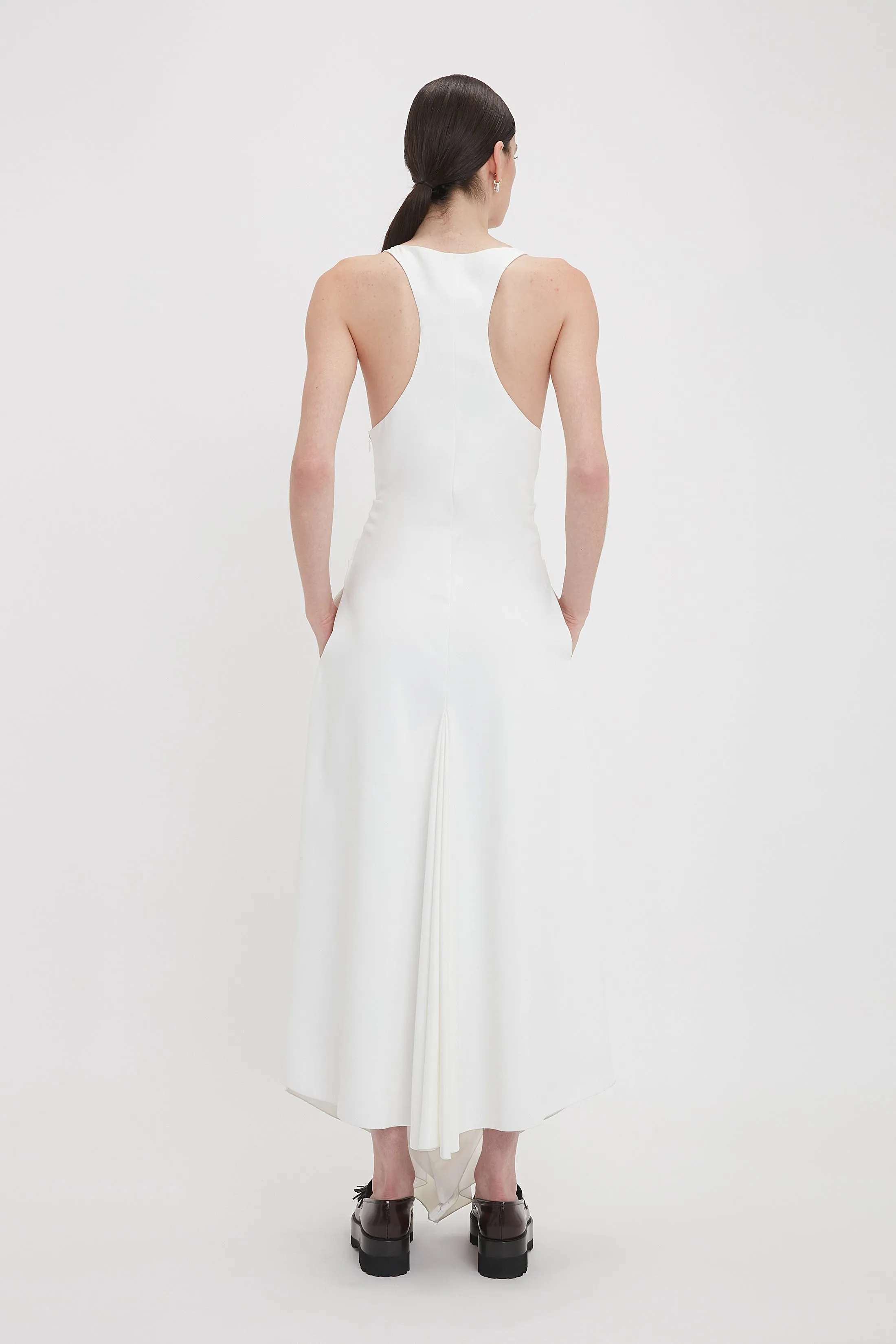 Gathered Racer Back Dress In White