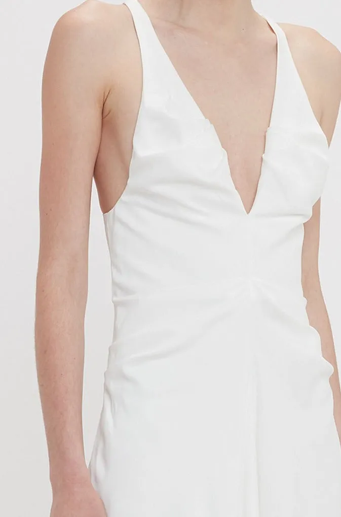 Gathered Racer Back Dress In White