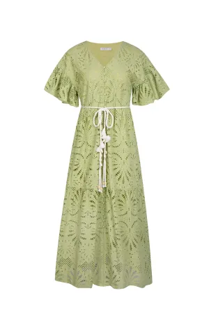 GDS Margot Embroidered Long Dress | Tarragon