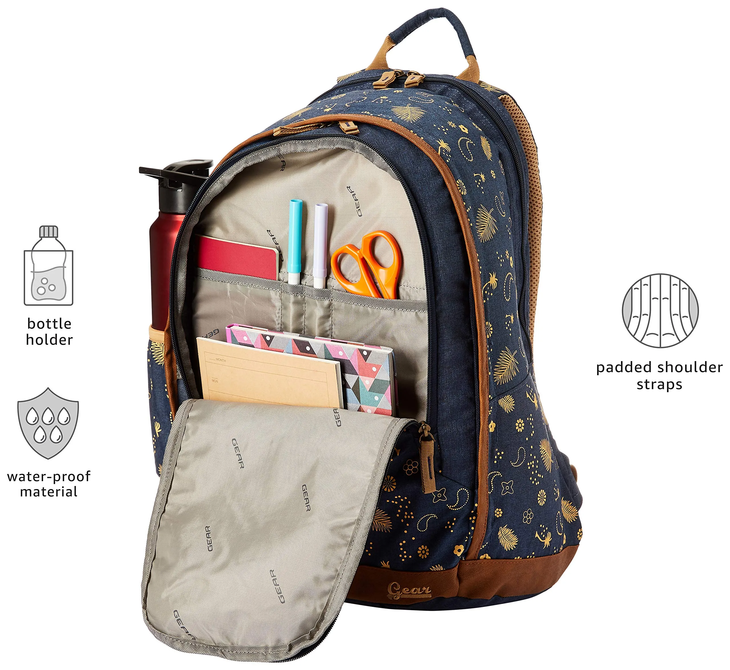 Gear 26 Ltrs Navy Blue and Beige Casual Backpack (BKPTRMP520522)