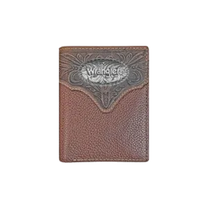 Gem Dandy Men's Wrangler Logo Trifold Brown Wallet