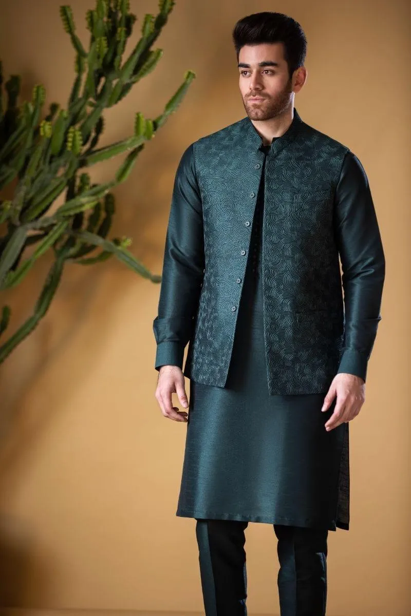 GEM Garments - Ehsaas - Waistcoat - Dark Green - 1 Piece - Viscose Polyester